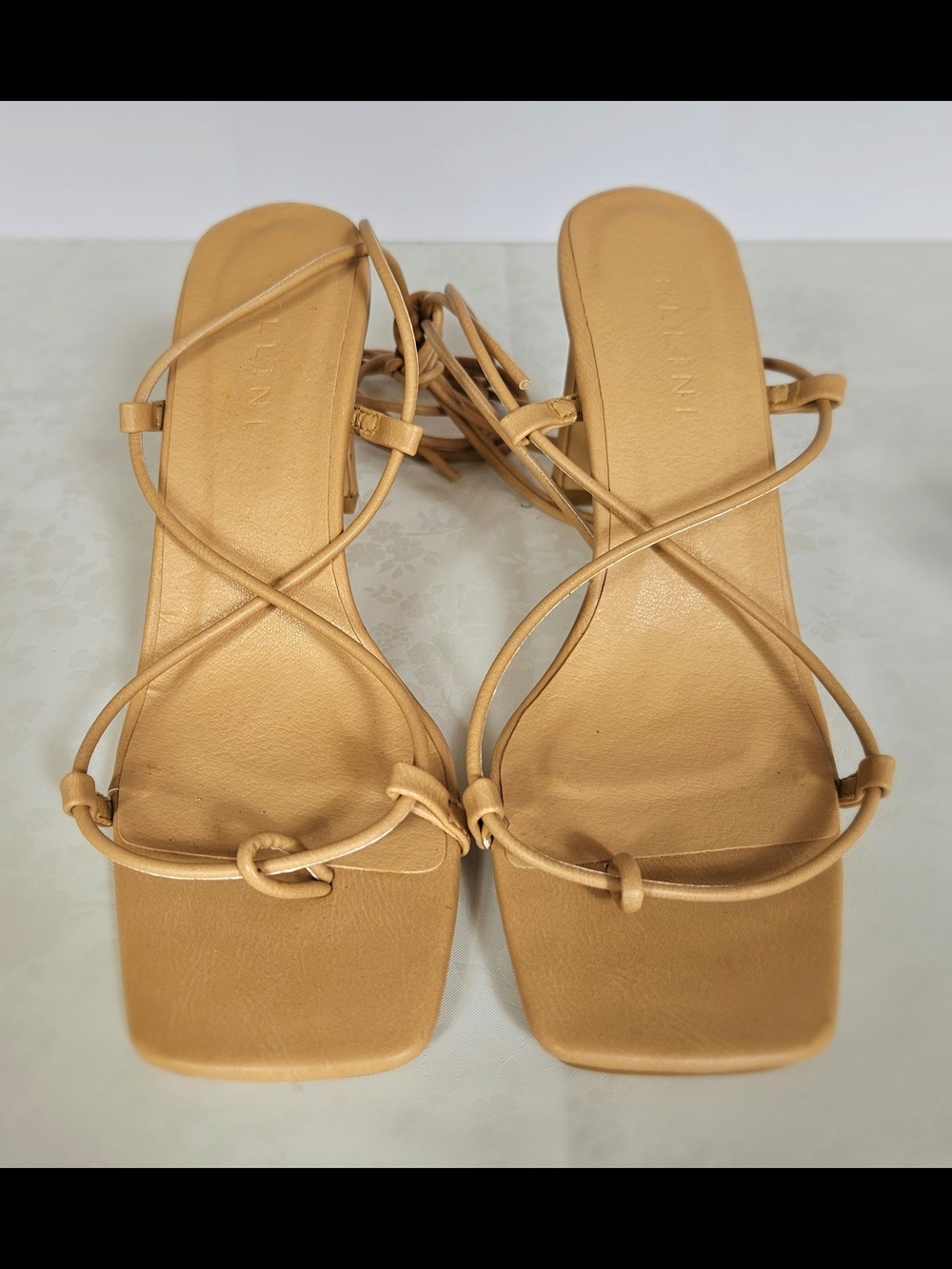 Billini Nude Lace Up Strappy Block Heel Sandals Square Toe US 5 EUC - Picture 2 of 11